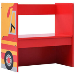 Walplus 3 Piece Kids Chair Table Set Fire Truck Design Wood - thumbnail 7