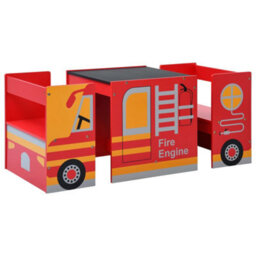 Walplus 3 Piece Kids Chair Table Set Fire Truck Design Wood - thumbnail 2