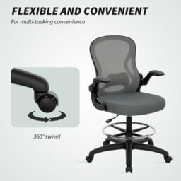 Vinsetto Standing Desk Chair With Adjustable Footrest, Charcoal Grey - thumbnail 8