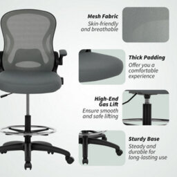 Vinsetto Standing Desk Chair With Adjustable Footrest, Charcoal Grey - thumbnail 9