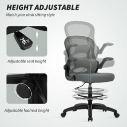 Vinsetto Standing Desk Chair With Adjustable Footrest, Charcoal Grey - thumbnail 4