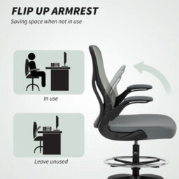 Vinsetto Standing Desk Chair With Adjustable Footrest, Charcoal Grey - thumbnail 7