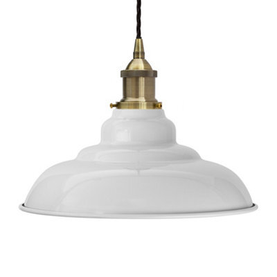 Pale Grey St Edmund's Painted Dome Pendant Light With Antique Brass Lamp Holder And Black Twisted Cable - Se Home - image 1