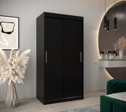 Arte Tokyo Contemporary 2 Sliding Door Wardrobe 5 Shelves 2 Rails Black Matt (H)2000mm (W)1000mm (D)620mm - thumbnail 2