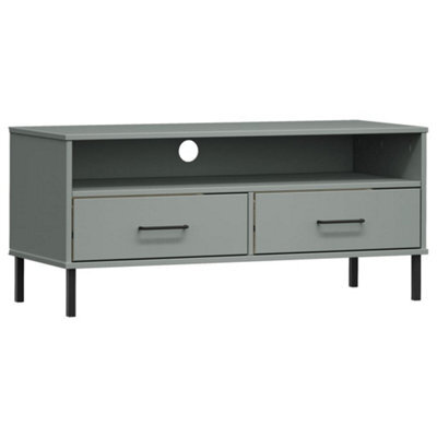 Berkfield Durable Tv Cabinet With Metal Legs Grey Solid Wood Pine Oslo - image 1