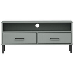 Berkfield Durable Tv Cabinet With Metal Legs Grey Solid Wood Pine Oslo - thumbnail 4