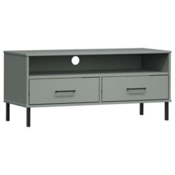 Berkfield Durable Tv Cabinet With Metal Legs Grey Solid Wood Pine Oslo