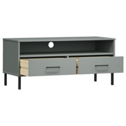 Berkfield Durable Tv Cabinet With Metal Legs Grey Solid Wood Pine Oslo - thumbnail 5