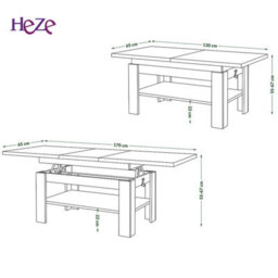 Heze Furniture Runa 2 In 1 Extending Coffee / Dining Table 130-170Cm - Golden Craft Oak / Black - thumbnail 3