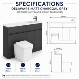 Plum&clay Delaware Charcoal Grey Bathroom Vanity Basin & Toilet Wc Unit Combination Bathroom Furniture (W)1200mm - thumbnail 5