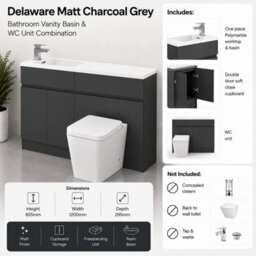 Plum&clay Delaware Charcoal Grey Bathroom Vanity Basin & Toilet Wc Unit Combination Bathroom Furniture (W)1200mm - thumbnail 6