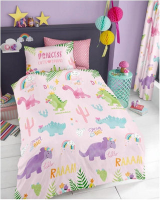 Gc Gaveno Cavailia Kids Cutie Suraus Pink Single Dinosaur Printed Duvet Cover With Matching Pillowcase Reversible Bedding Set - image 1