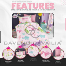 Gc Gaveno Cavailia Kids Cutie Suraus Pink Single Dinosaur Printed Duvet Cover With Matching Pillowcase Reversible Bedding Set - thumbnail 2