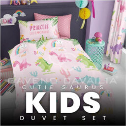 Gc Gaveno Cavailia Kids Cutie Suraus Pink Single Dinosaur Printed Duvet Cover With Matching Pillowcase Reversible Bedding Set - thumbnail 6