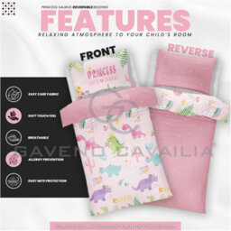 Gc Gaveno Cavailia Kids Cutie Suraus Pink Single Dinosaur Printed Duvet Cover With Matching Pillowcase Reversible Bedding Set - thumbnail 3