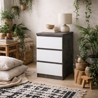 Wyld Haus Budapest Bedside Table, Concrete-Effect & White, 3 Drawers - image 1