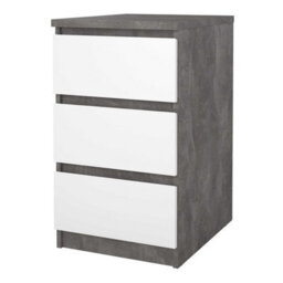 Wyld Haus Budapest Bedside Table, Concrete-Effect & White, 3 Drawers - thumbnail 4