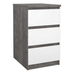 Wyld Haus Budapest Bedside Table, Concrete-Effect & White, 3 Drawers - thumbnail 2