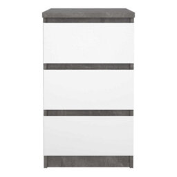 Wyld Haus Budapest Bedside Table, Concrete-Effect & White, 3 Drawers - thumbnail 3