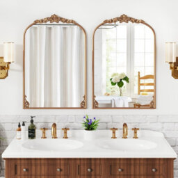 Costway Antiqued Gold Wall Mirror 90 Cm X 61 Cm Dramatic Arched Mirror-Gold - thumbnail 6