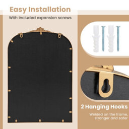 Costway Antiqued Gold Wall Mirror 90 Cm X 61 Cm Dramatic Arched Mirror-Gold - thumbnail 2