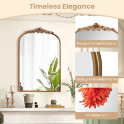 Costway Antiqued Gold Wall Mirror 90 Cm X 61 Cm Dramatic Arched Mirror-Gold - thumbnail 3