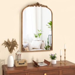 Costway Antiqued Gold Wall Mirror 90 Cm X 61 Cm Dramatic Arched Mirror-Gold - thumbnail 9