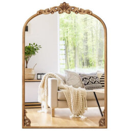 Costway Antiqued Gold Wall Mirror 90 Cm X 61 Cm Dramatic Arched Mirror-Gold - thumbnail 8