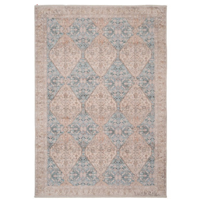 Loomed Blue Beige Vintage Pattern Distressed Living Area Rug 160X230Cm - image 1