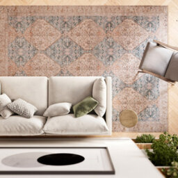 Loomed Blue Beige Vintage Pattern Distressed Living Area Rug 160X230Cm - thumbnail 3