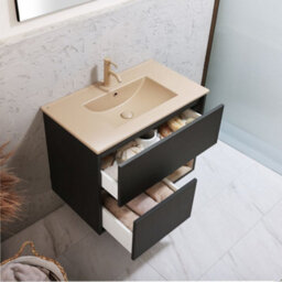 Homestylestore Black Grey 812mm Wall Hung Bathroom Vanity Unit Led Lit Open Shelf And Sand Basin - thumbnail 2