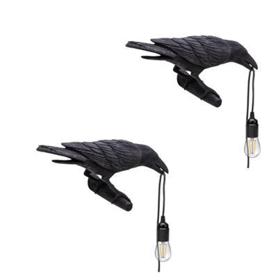2-Pack Black Crow Wall Light Novelty Raven Bird Lamp With Adjustable Cable - image 1