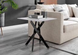 Furniturebox Uk Leonardo Side Table With White Glass Marble Effect Top And Black Legs