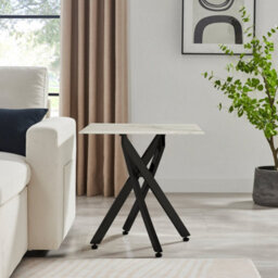 Furniturebox Uk Leonardo Side Table With White Glass Marble Effect Top And Black Legs - thumbnail 3