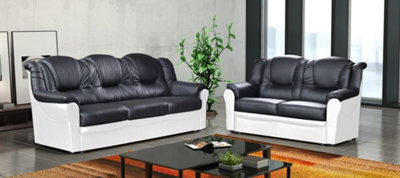 Texas 3+2 Sofa Set Black/white Faux Leather - image 1