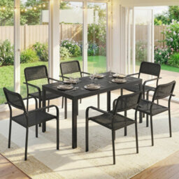Outsunny Garden Dining Set With Umbrella Hole For 6 People, Black - thumbnail 9