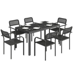 Outsunny Garden Dining Set With Umbrella Hole For 6 People, Black - thumbnail 2