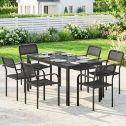 Outsunny Garden Dining Set With Umbrella Hole For 6 People, Black - thumbnail 1