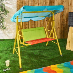 Ohs Kids 2 Seater Swing Bench Canopy Garden Outdoor Patio Play Set