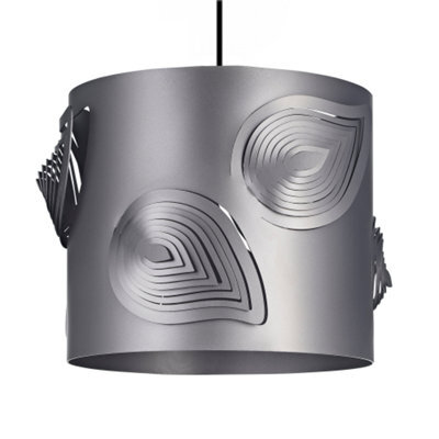 Happy Homewares Pearl Grey Solid Metal Easy Fit Pendant Shade With Laser Cut Leaves - image 1