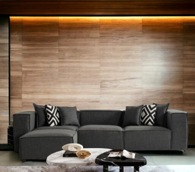 Stratus Interiors Sloane Linen Modular Sofa Custom Configurations Soft, Breathable Fabric - Charcoal Linen - Rectangular Footstool - image 1