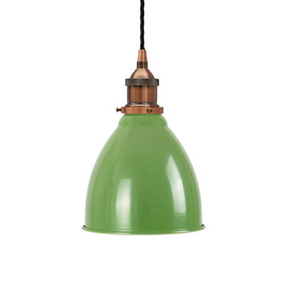 Mint Green Classic Small Pantry Metal Painted Dome Pendant Light With Antique Copper Lamp Holder And Black Twisted Cable - Se Home