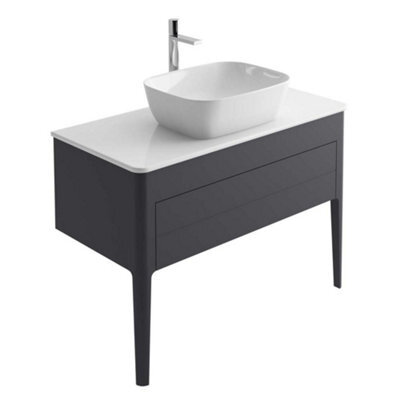 Plum&clay Sutton Blue-Grey Floor Standing Bathroom Vanity Unit With Pre-Drilled Tap Hole Worktop (W)980mm (H)700mm - image 1