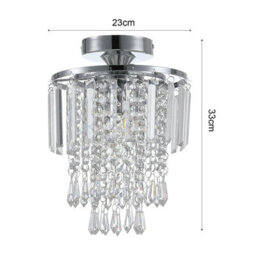 Living And Home Chrome Plated Crystal Chandelier With Teardrop Pendant, Living Room Bedroom Ceiling Light - thumbnail 8