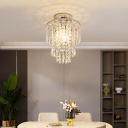 Living And Home Chrome Plated Crystal Chandelier With Teardrop Pendant, Living Room Bedroom Ceiling Light - thumbnail 2