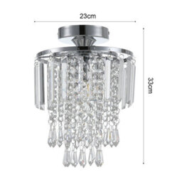 Living And Home Chrome Plated Crystal Chandelier With Teardrop Pendant, Living Room Bedroom Ceiling Light - thumbnail 5