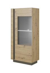 Arte Arco Contemporary Display Cabinet Hinged Door 3 Shelves Oak Artisan Effect & Graphite H1540mm W720mm D400mm