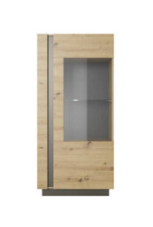 Arte Arco Contemporary Display Cabinet Hinged Door 3 Shelves Oak Artisan Effect & Graphite H1540mm W720mm D400mm - thumbnail 3