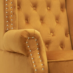 Velvet Wing Back Fireside Henley Chair Armchair With Buttons Mustard Gold - thumbnail 6
