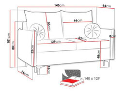 Leon Small 2 Seater Sofa Bed With Storage Bonnell Springs Loose Cushions Upholstered Back 145Cm Yellow - thumbnail 6